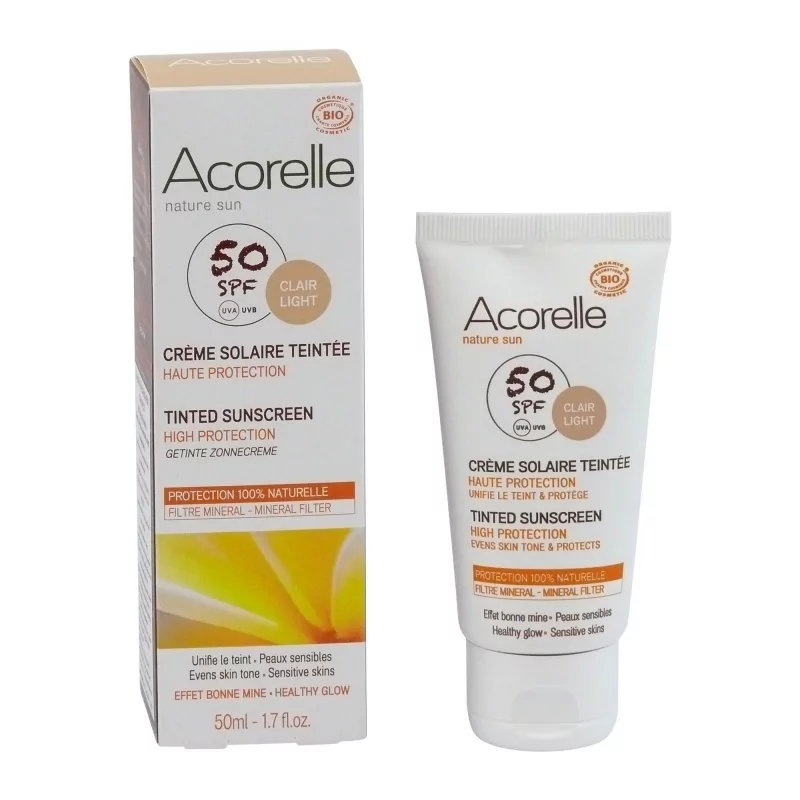 Tónovací opalovací krém na obličej SPF 50 clair light Acorelle - 50 ml