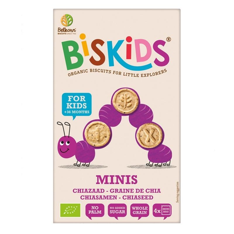BISkids BIO dětské celozrnné Mini chia sušenky bez přidaného cukru Belkorn - 120 g