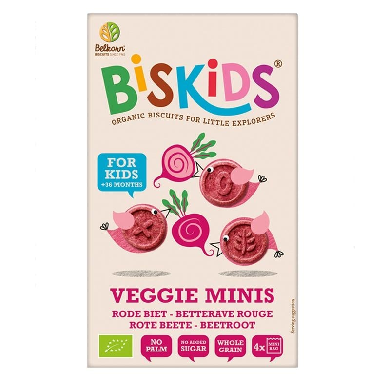 BISkids BIO dětské celozrnné Mini sušenky s červenou řepou bez přidaného cukru Belkorn - 120 g