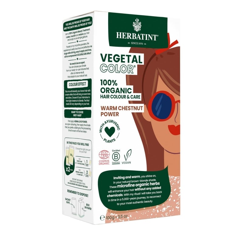 Vegetal Colour BIO rostlinná barva na vlasy (Warm chestnut power) Herbatint - 100 g