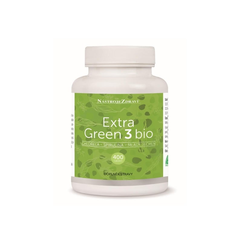 Extra green 3 BIO chlorella (spirulina, mladý Ječmen, tablety) Nástroje Zdraví - 400  ks, 100 g