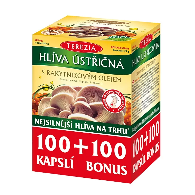 Hlíva ústřičná se 100% rakytníkovým olejem 100 kapslí + 100 kapslí ZDARMA Terezia Company - 100 kapslí + 100 kapslí zdarma