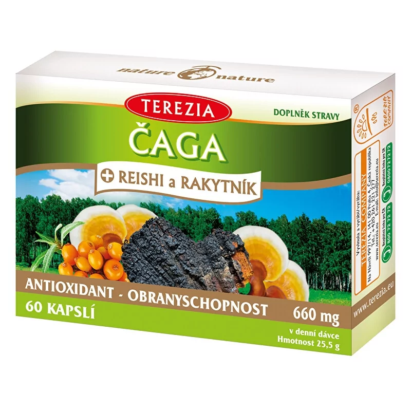 Čaga + reishi a rakytník Terezia Company - 60 kapslí