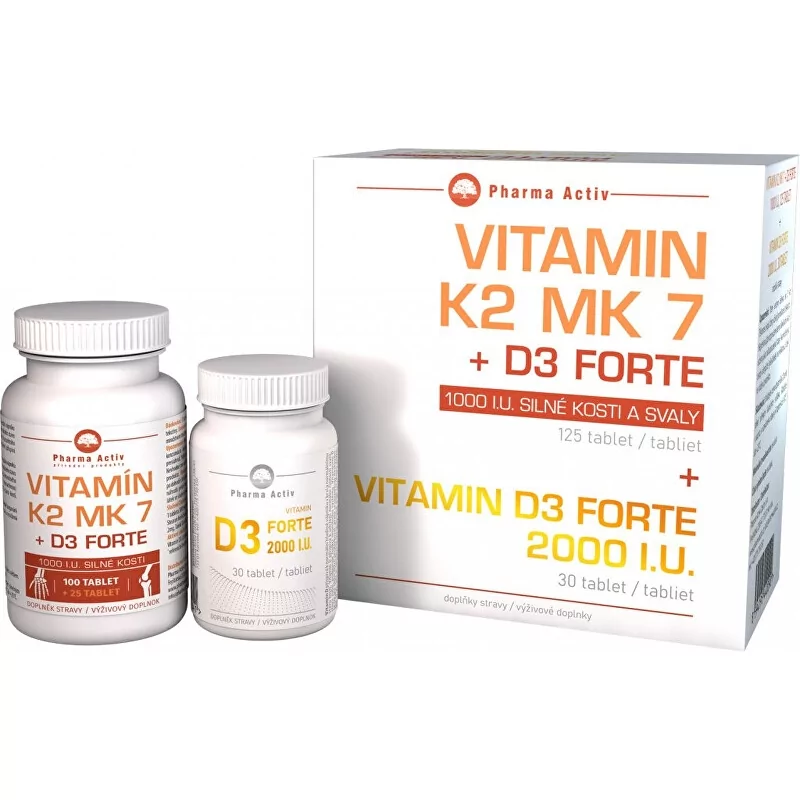 Vitamín K2 MK7 + D3 FORTE 125 tbl. + Vitamín D3 Forte Pharma Activ - 30 tbl.