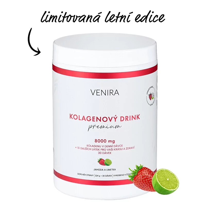 Premium kolagenový drink pro vlasy, nehty, pleť , jahoda a limetka Venira - 324 g