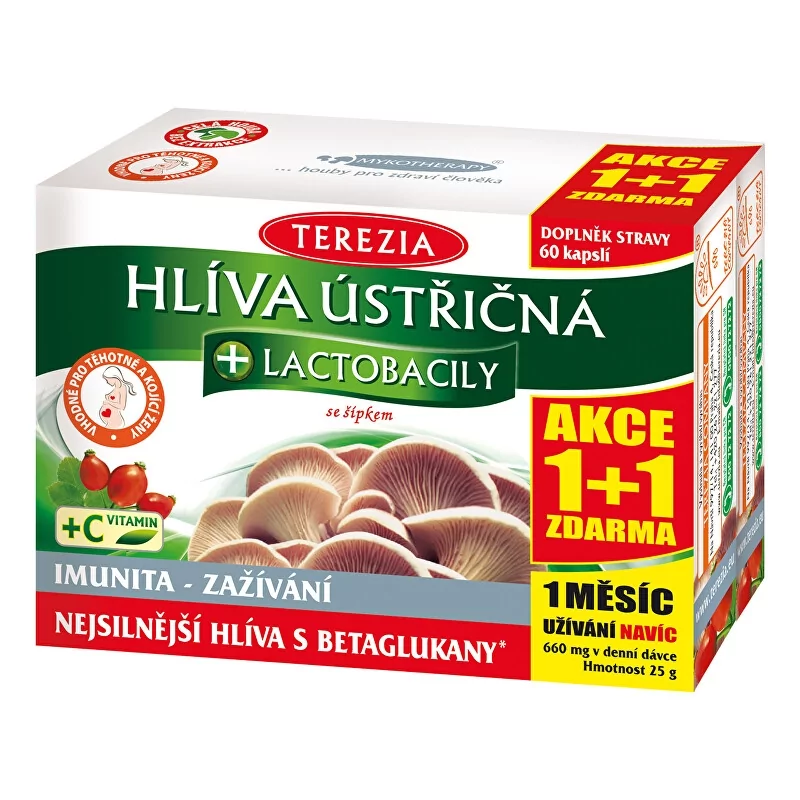 Hlíva ústřičná + laktobacily + vitamín C 60 kapslí + 60 kapslí ZDARMA Terezia Company