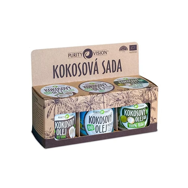 Kokosová sada (Raw kokosový olej, Panenský kokosový olej, Kokosový olej bez vůně) Purity Vision