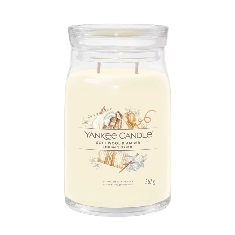 Aromatická svíčka Signature sklo velké Soft Wool & Amber Yankee Candle - 567 g