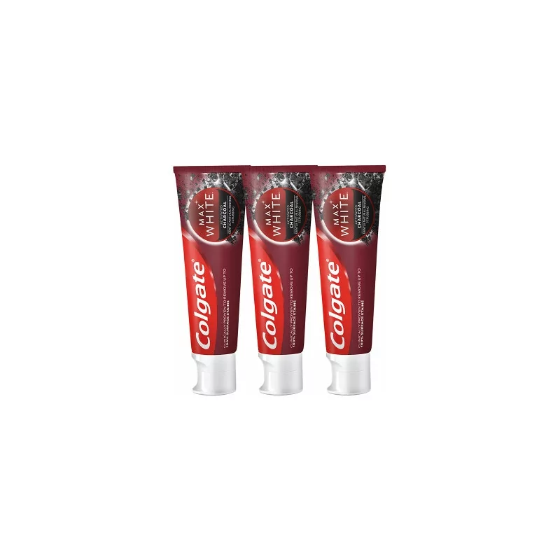 Bělicí zubní pasta s aktivním uhlím Max White Charcoal Trio Colgate - 3 x 75 ml