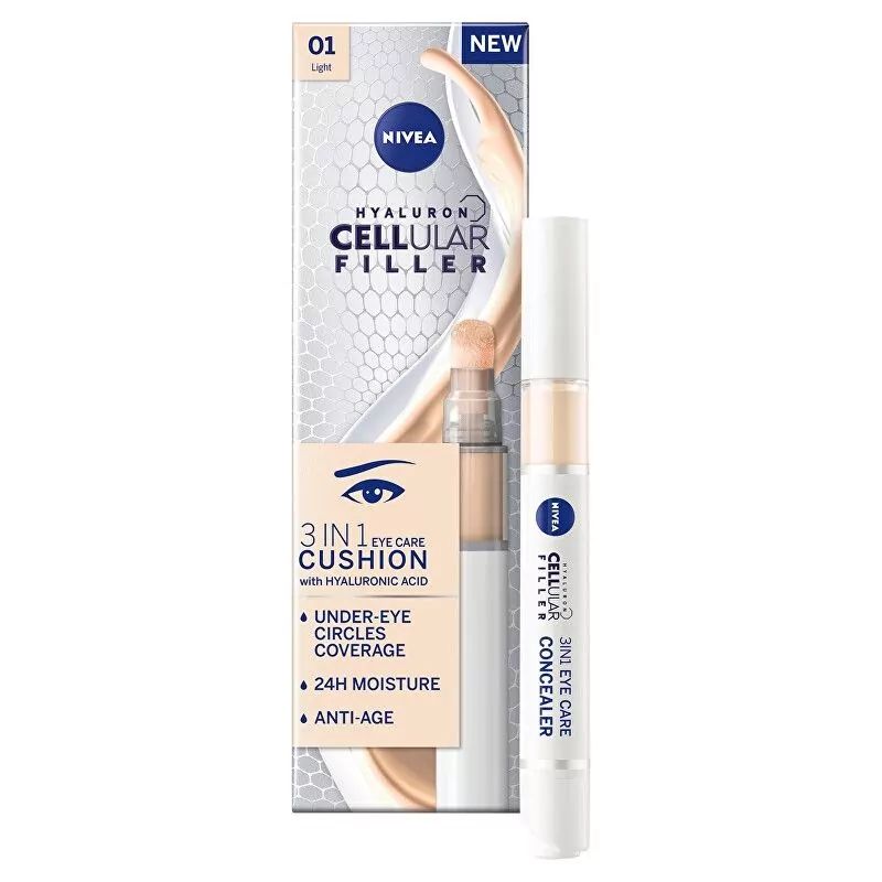 Tónovací oční krém v houbičce 3v1 Hyaluron Cellular Filler (3 in 1 Eye Care Concealer) Nivea / Odstín: 01 Light - 4 ml