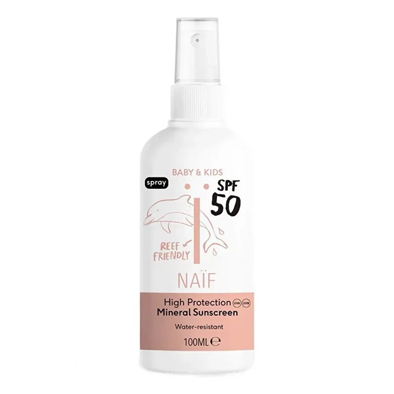 Ochranný sprej na opalování pro děti a miminka SPF 50 Baby & Kids (Mineral Sunscreen) NAÏF - 100 ml