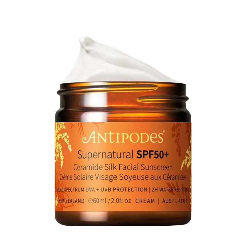 Jemný opalovací krém na obličej SPF 50+ Supernatural (Ceramide Silk Facial Sunscreen) Antipodes - 60 ml