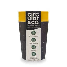 Hrnek z recykl. materiálů černo - hořčicově žluté barvy Circular Cup - 227 ml